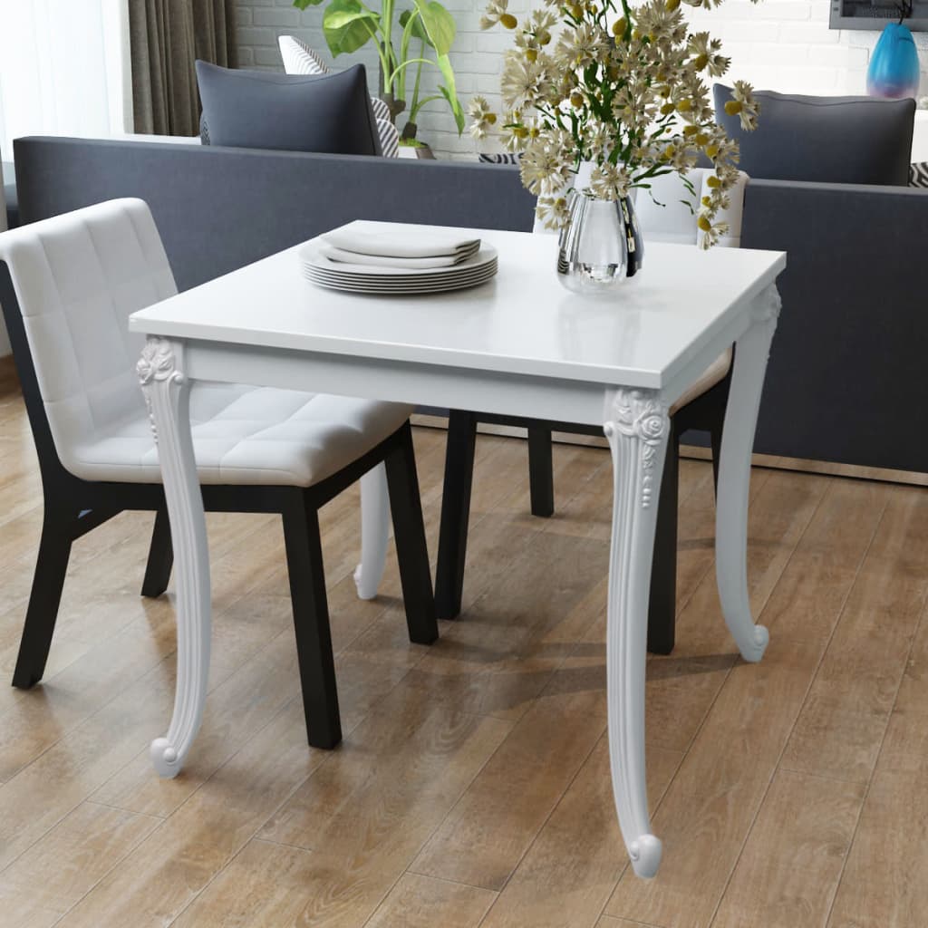 vidaXL Table à manger 80x80x76 cm blanc brillant