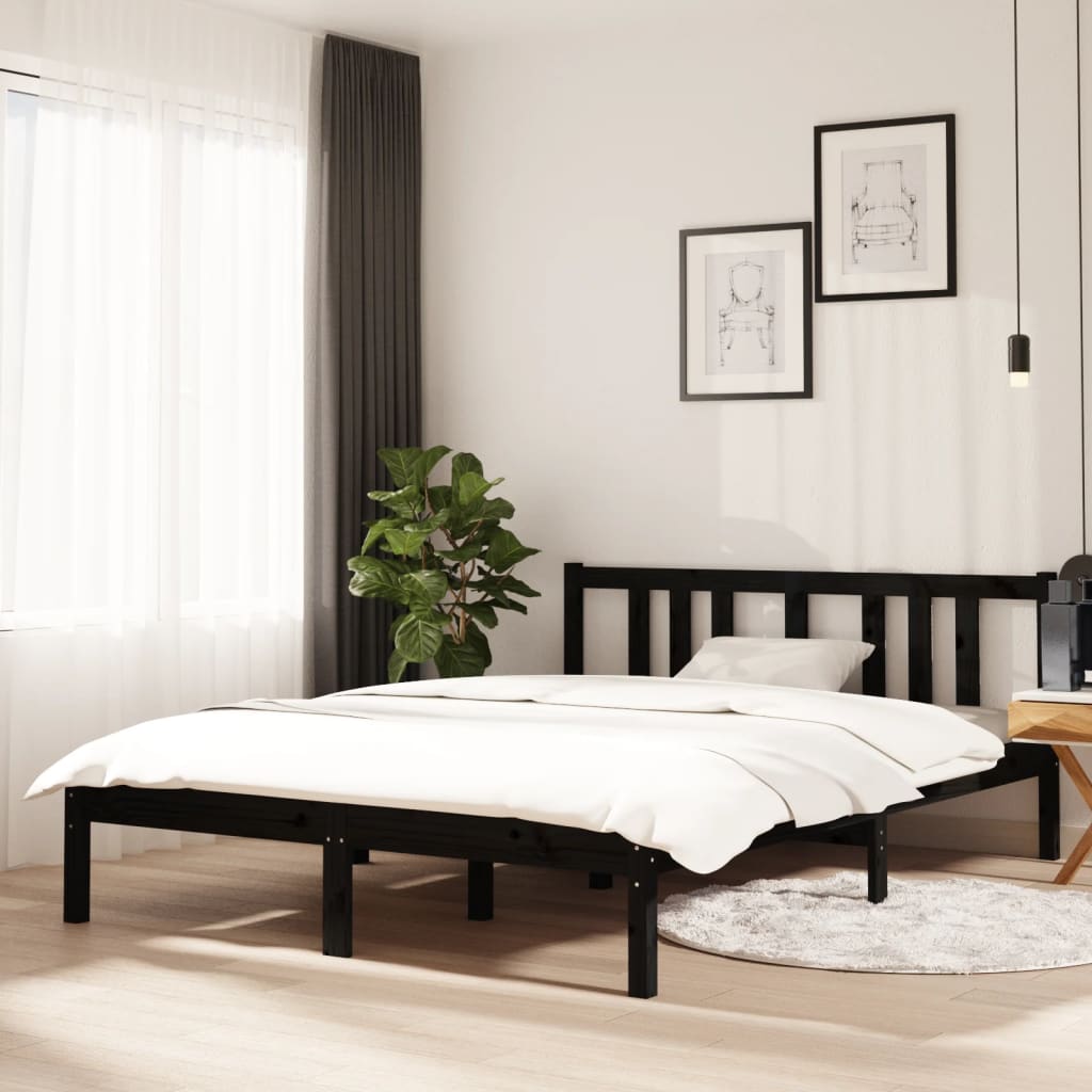 vidaXL Cadre de lit Noir Bois massif 135x190 cm Double