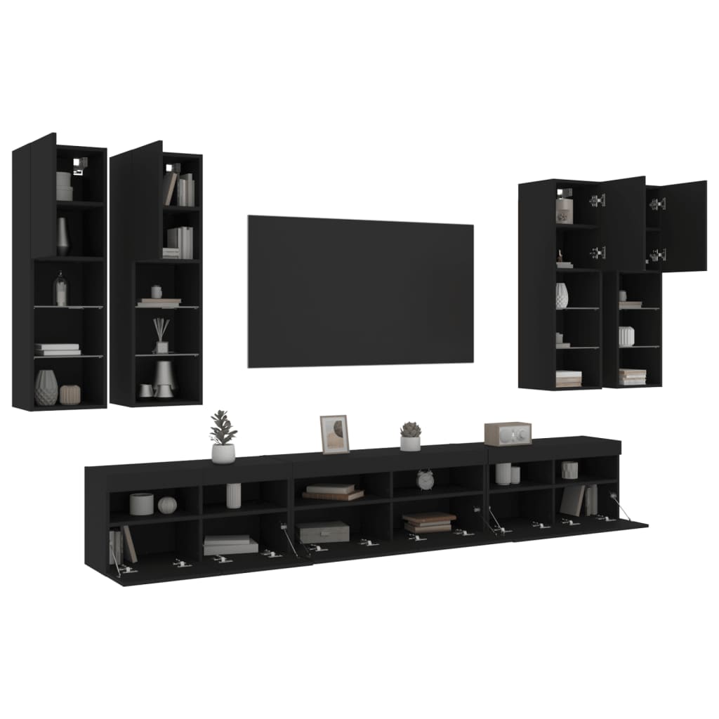 vidaXL Ensemble de meubles TV muraux 7 pcs avec lumières LED noir