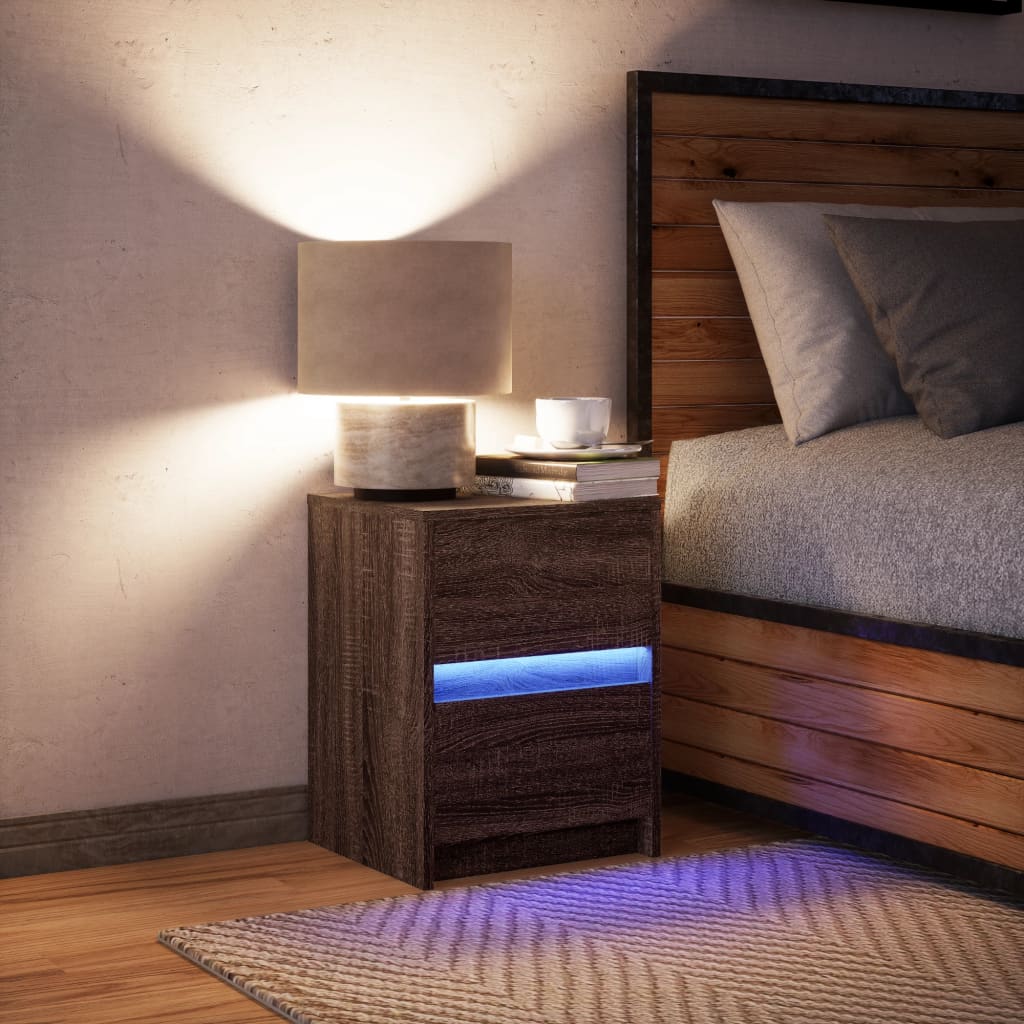 vidaXL Armoire de chevet et lumières LED chêne marron bois ingénierie