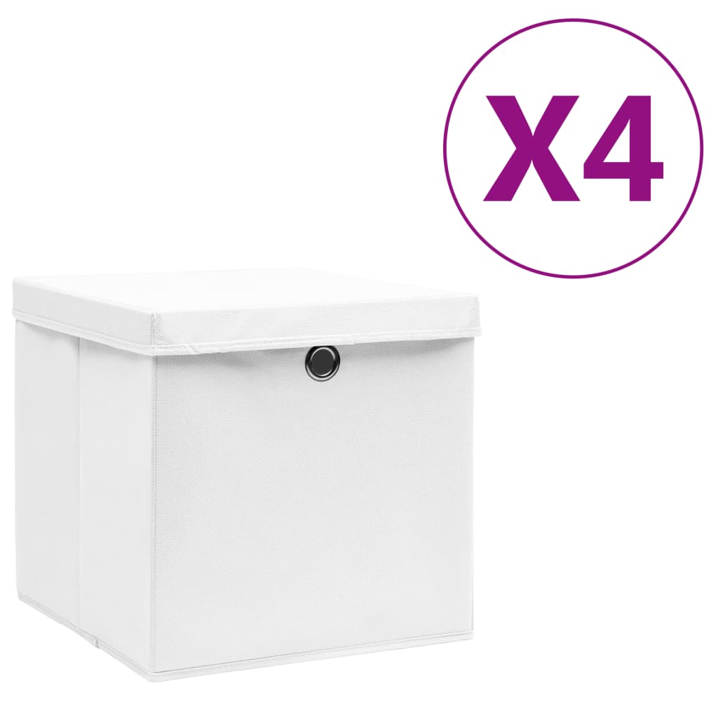 vidaXL Boîtes de rangement avec couvercles 4 pcs 28x28x28 cm Blanc