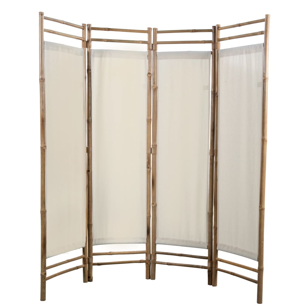vidaXL Cloison de séparation pliable 4 panneaux Bambou et toile 160 cm