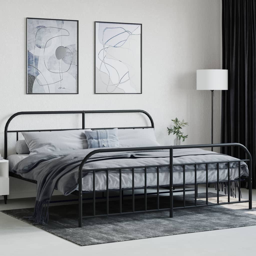 vidaXL Cadre de lit métal sans matelas avec pied de lit noir 193x203cm