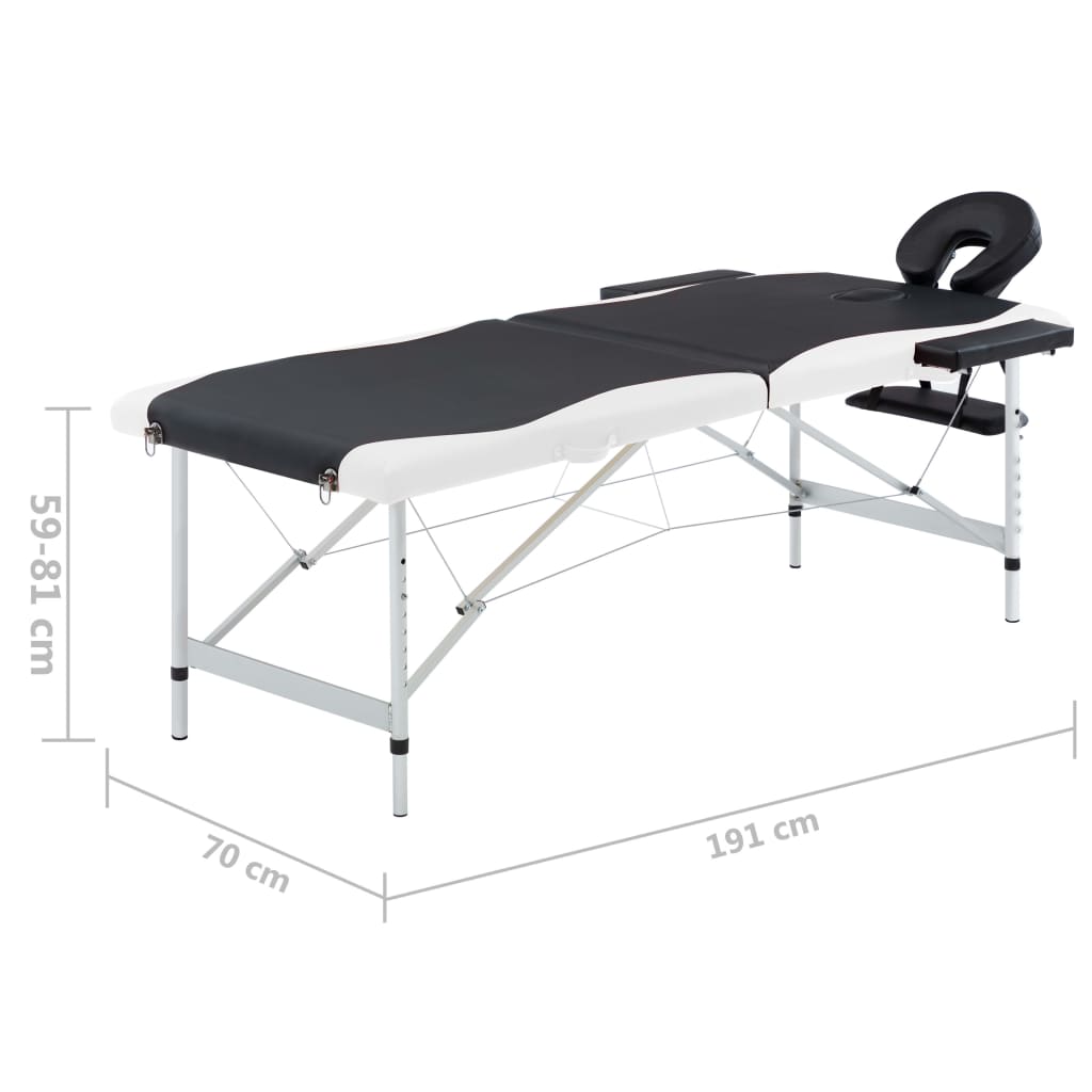 vidaXL Table de massage pliable 2 zones Aluminium Noir et blanc