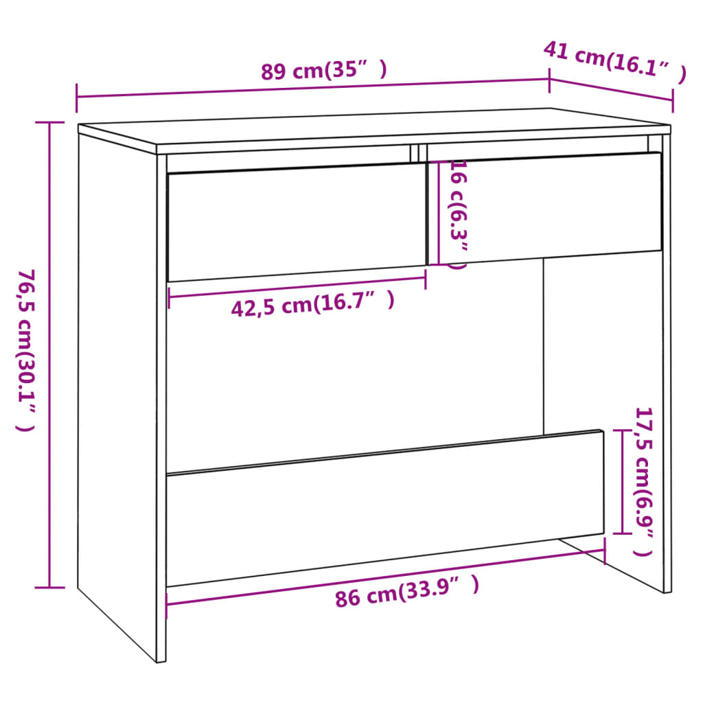 vidaXL Table console chêne sonoma 89x41x76,5 cm bois d'ingénierie