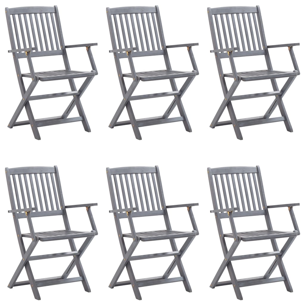 vidaXL Chaises pliables d'extérieur lot de 6 et coussins Bois d'acacia