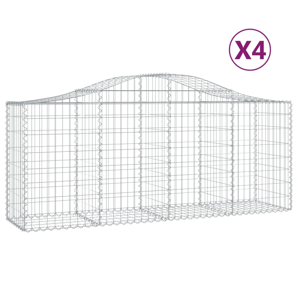 vidaXL Paniers à gabions arqués 4 pcs 200x50x80/100 cm Fer galvanisé