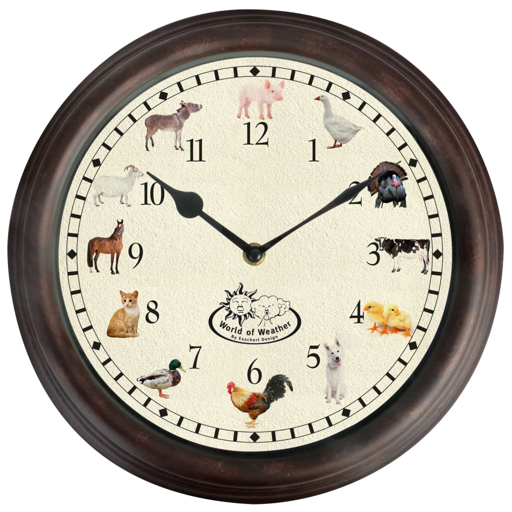 Esschert Design Horloge avec sons d'animaux de ferme