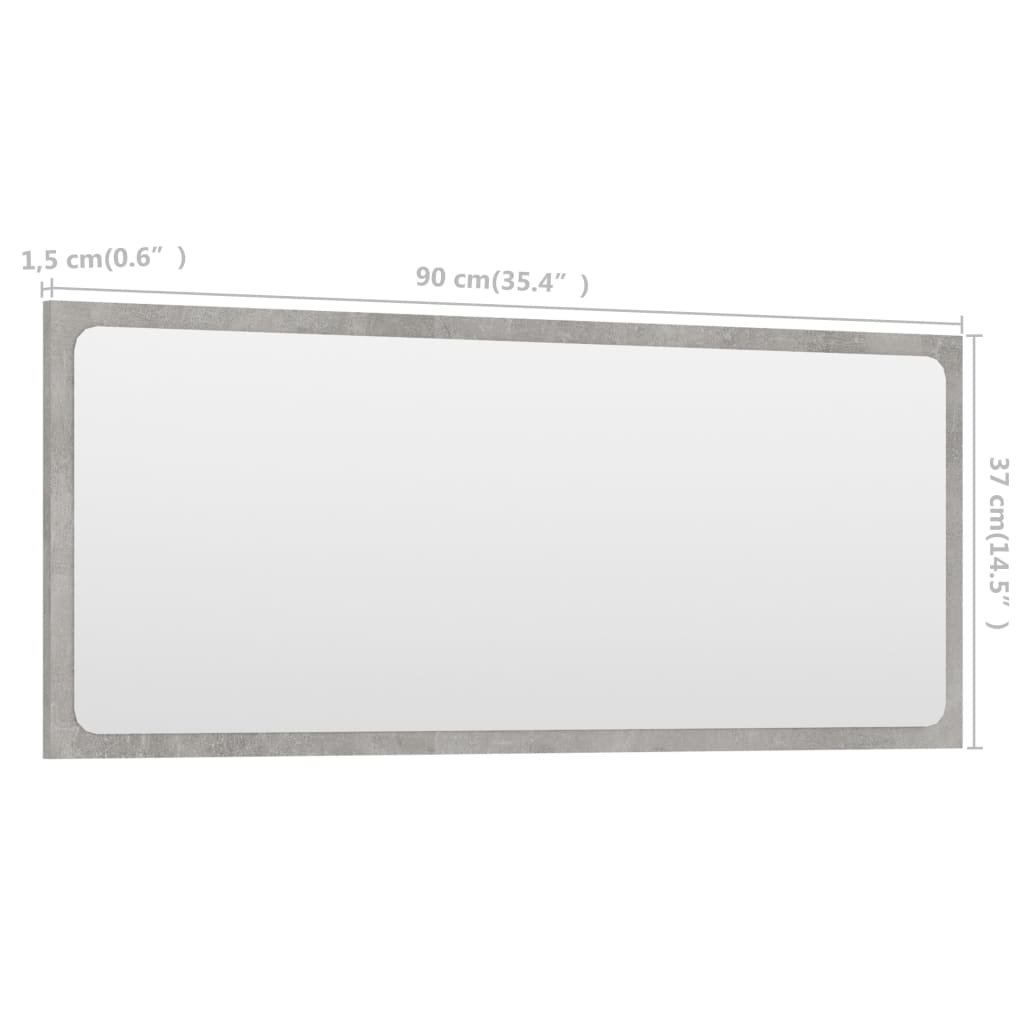 vidaXL Miroir de salle de bain Gris béton 90x1,5x37 cm Aggloméré