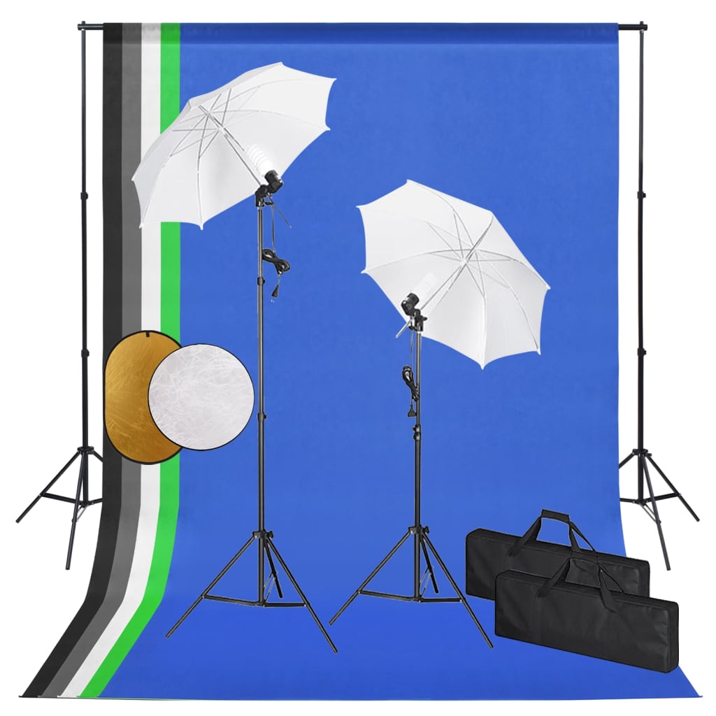 vidaXL Kit de studio photo avec lampes toile de fond et réflecteur
