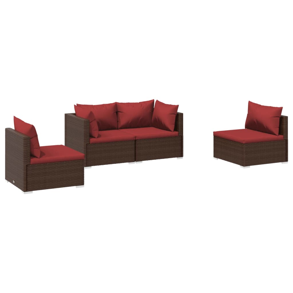 vidaXL Salon de jardin 4 pcs avec coussins Résine tressée Marron