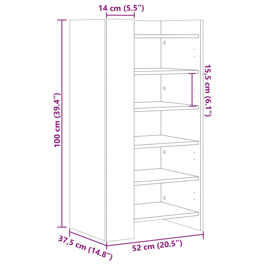 vidaXL Armoire à chaussures chêne fumé 52x37,5x100cm bois d'ingénierie