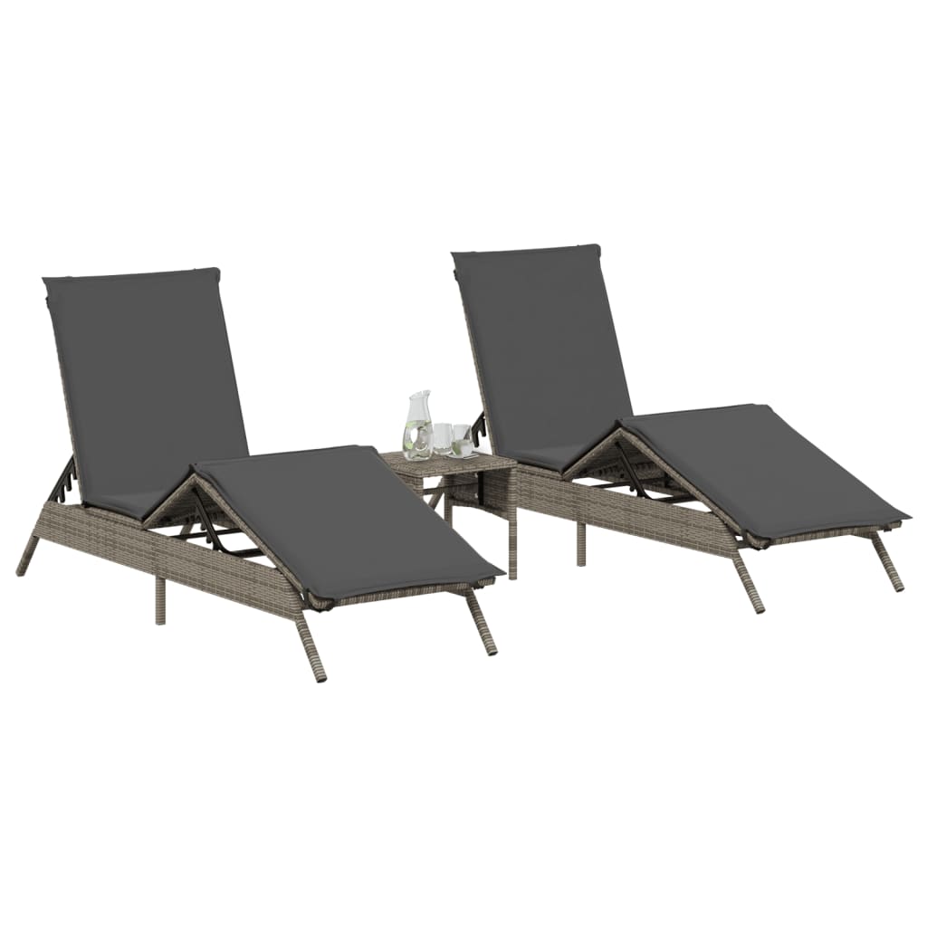 vidaXL Chaises longues avec coussins lot de 2 gris résine tressée