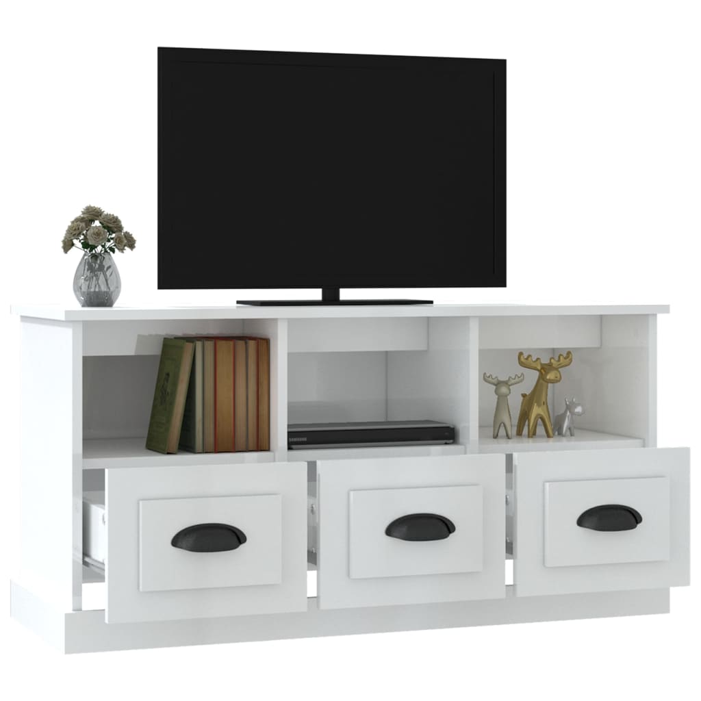 vidaXL Meuble TV blanc brillant 100x35x50 cm bois d'ingénierie