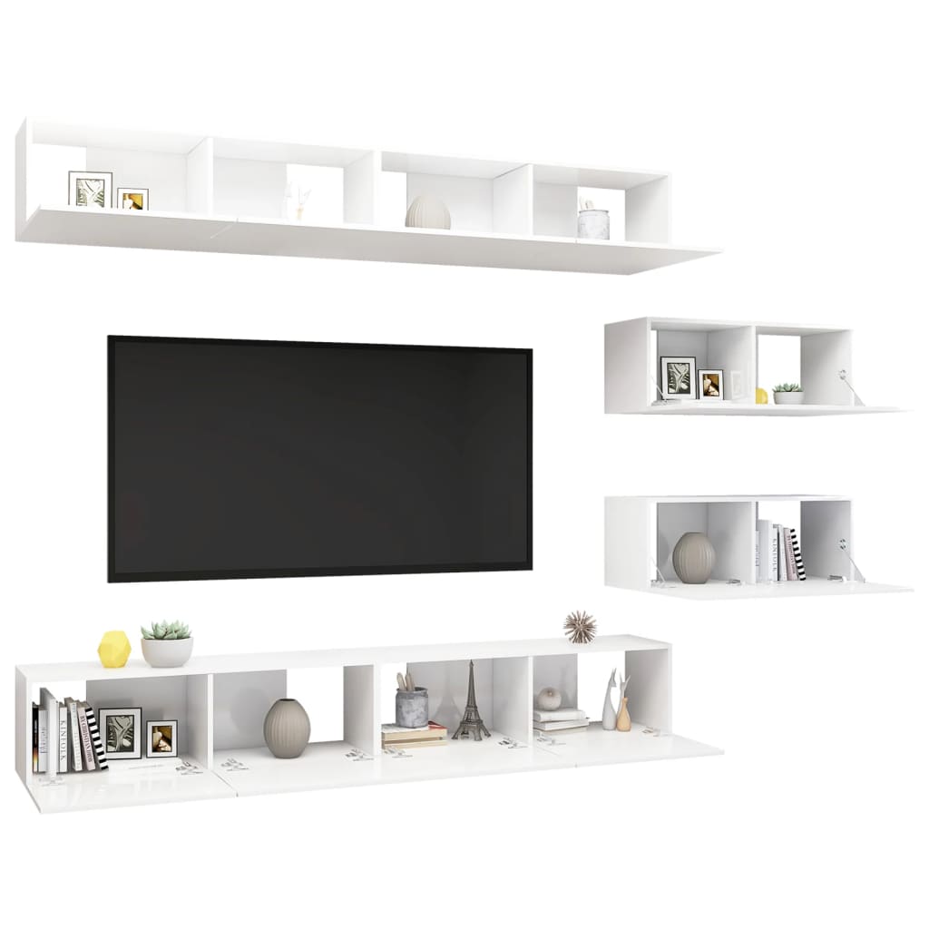 vidaXL Ensemble de meubles TV 6 pcs Blanc brillant Bois d'ingénierie