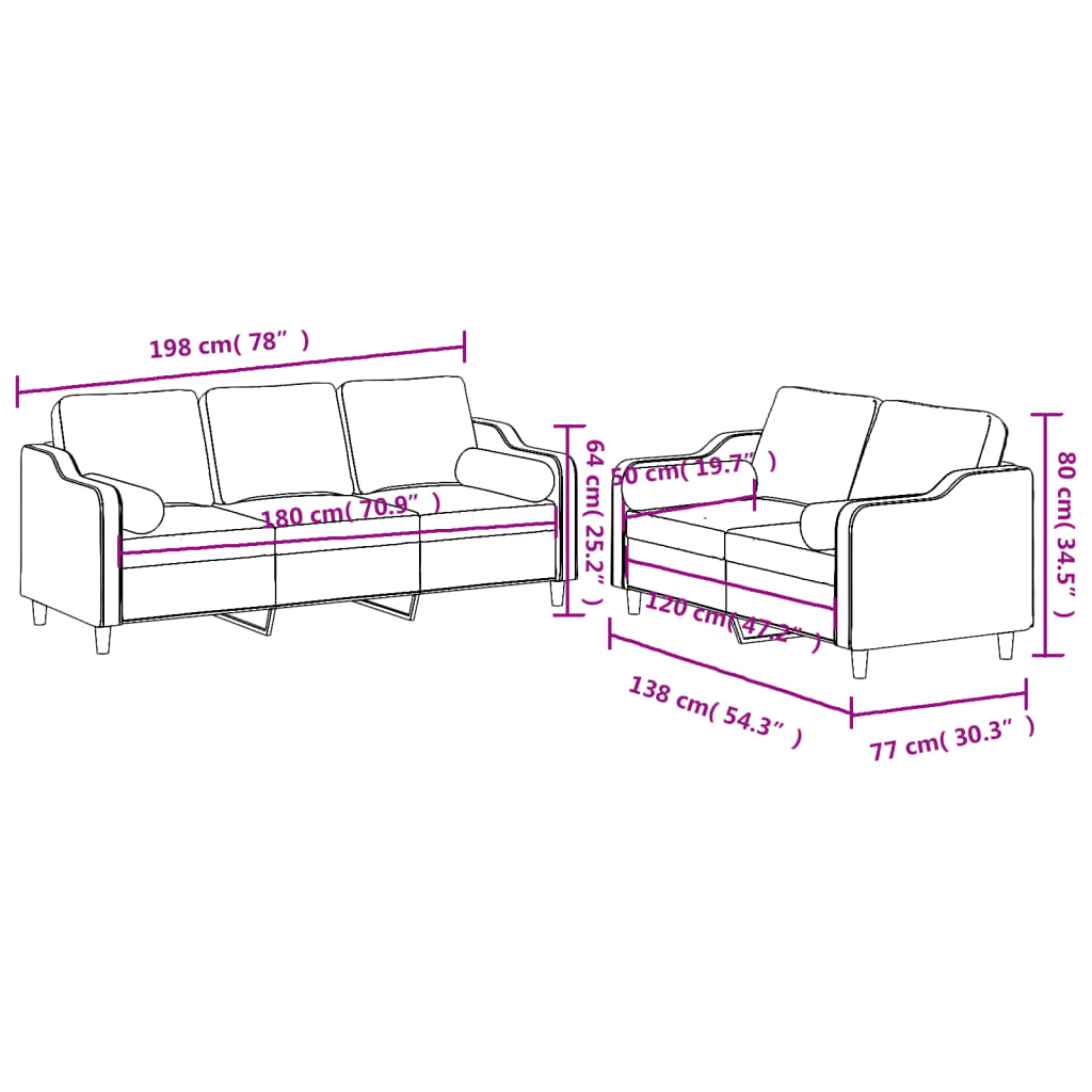 vidaXL Ensemble de canapés 2 pcs coussins gris foncé tissu