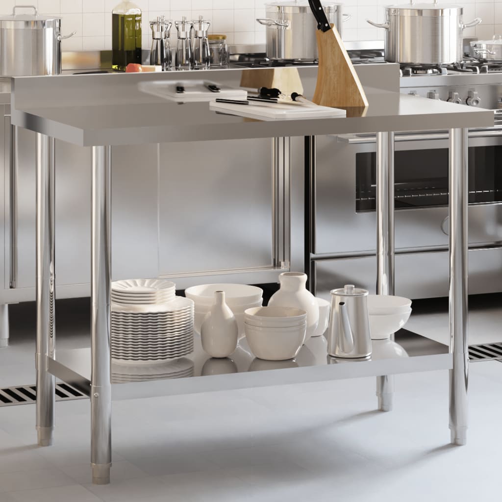 vidaXL Table de travail de cuisine avec dosseret 110x55x93 cm inox