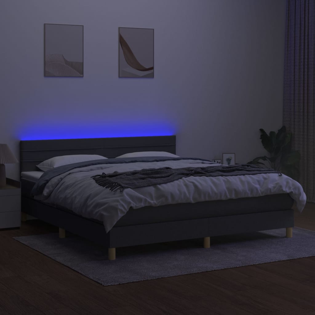 vidaXL Sommier à lattes de lit et matelas et LED Gris foncé 160x200 cm