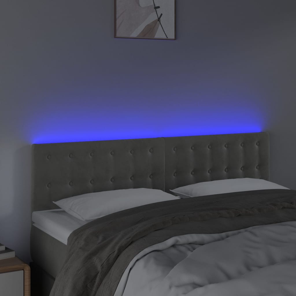 vidaXL Tête de lit à LED Gris clair 144x5x78/88 cm Velours