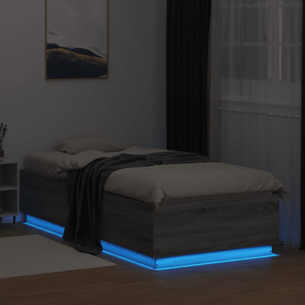 vidaXL Cadre de lit avec lumières LED sonoma gris 100x200 cm
