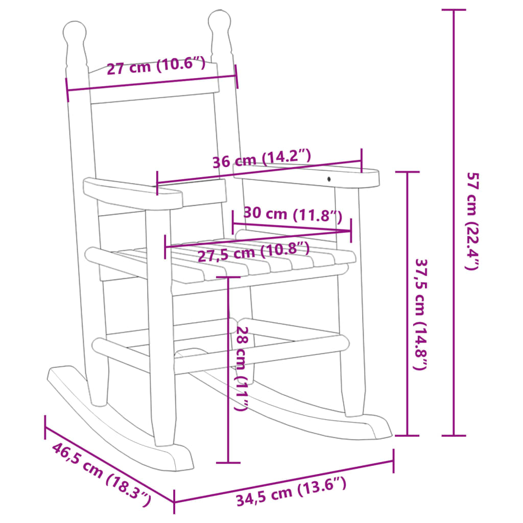 vidaXL Chaise à bascule enfants marron bois de peuplier massif