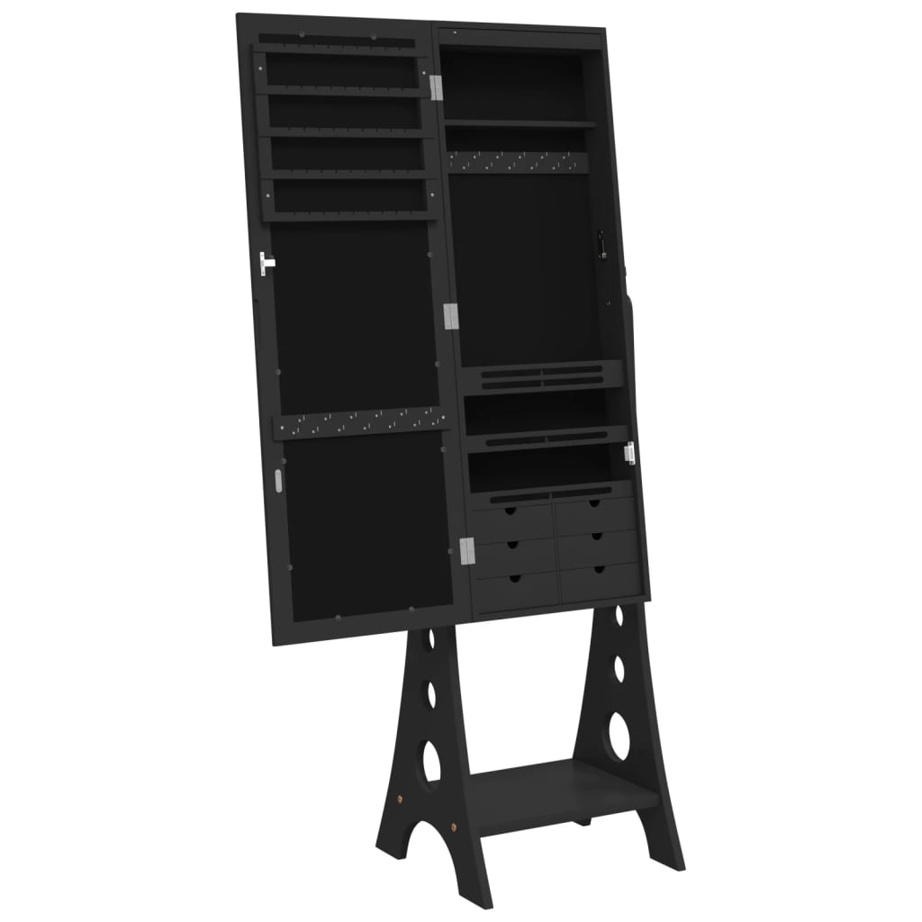 vidaXL Armoire à bijoux miroir avec lumières LED sur pied noir