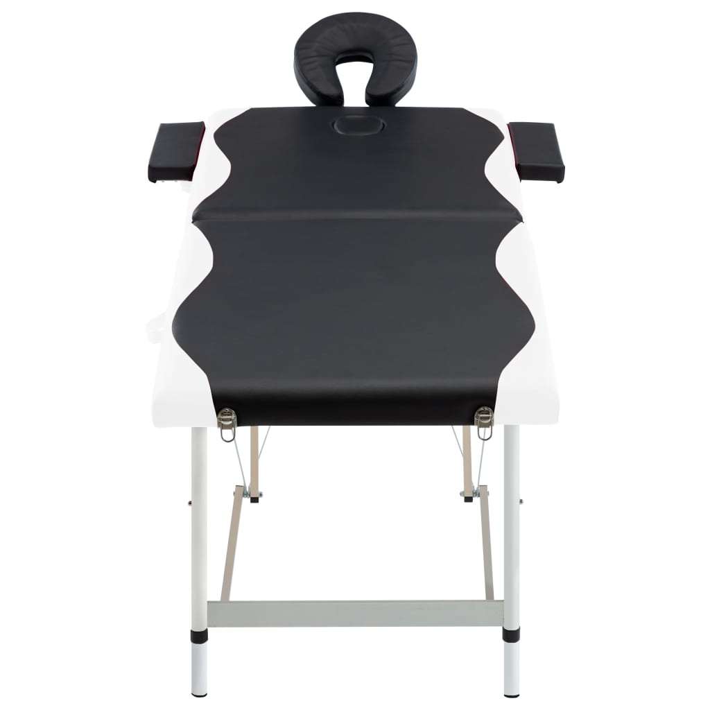 vidaXL Table de massage pliable 2 zones Aluminium Noir et blanc