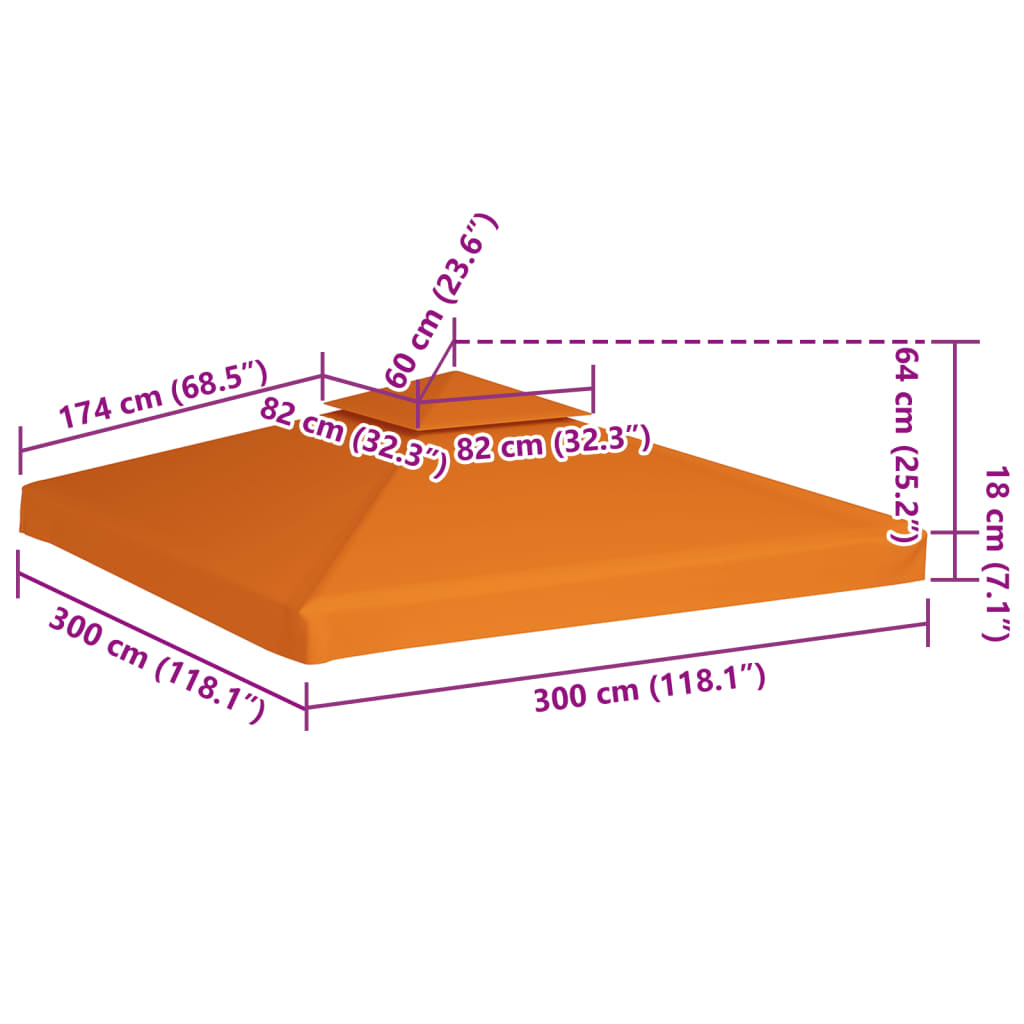 vidaXL Recouvrement de remplacement d'auvent 310 g/m² Orange 3x3 m