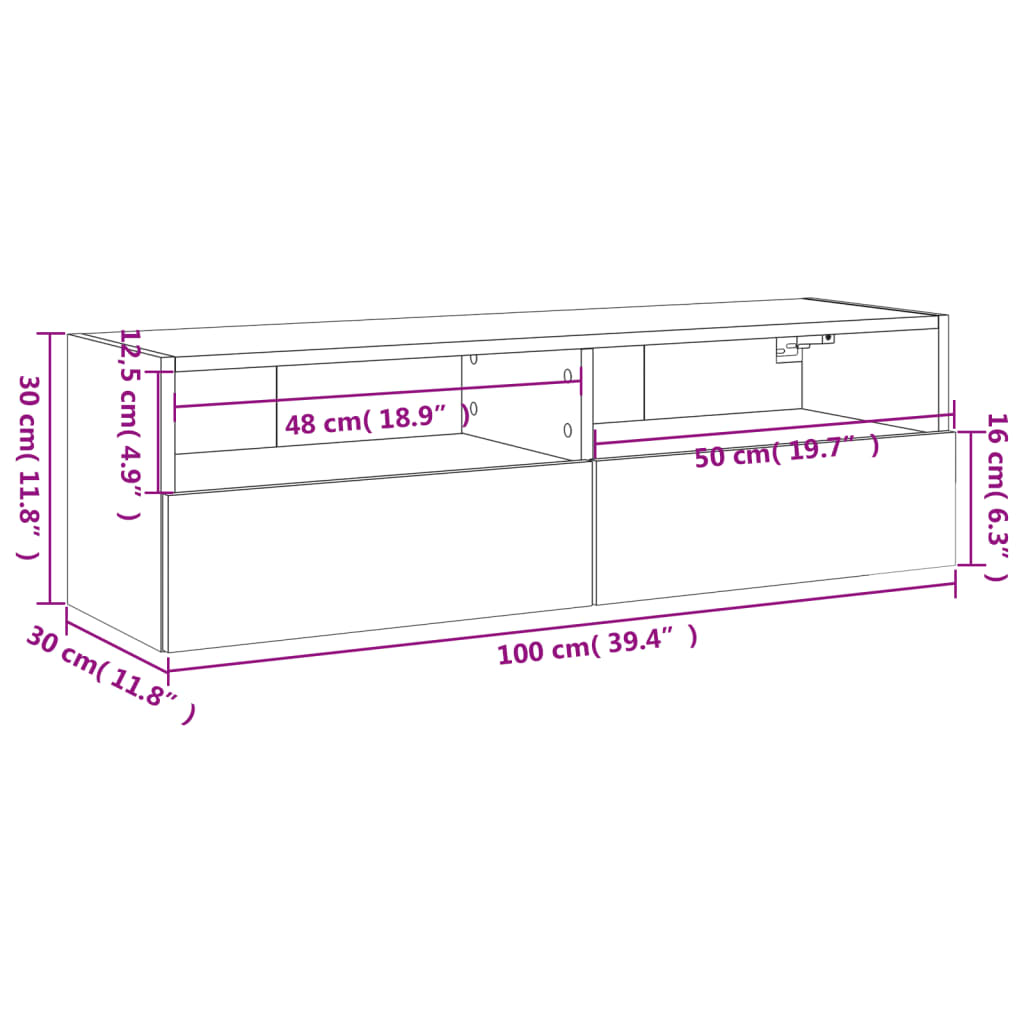 vidaXL Meuble TV mural chêne marron 100x30x30 cm bois d'ingénierie