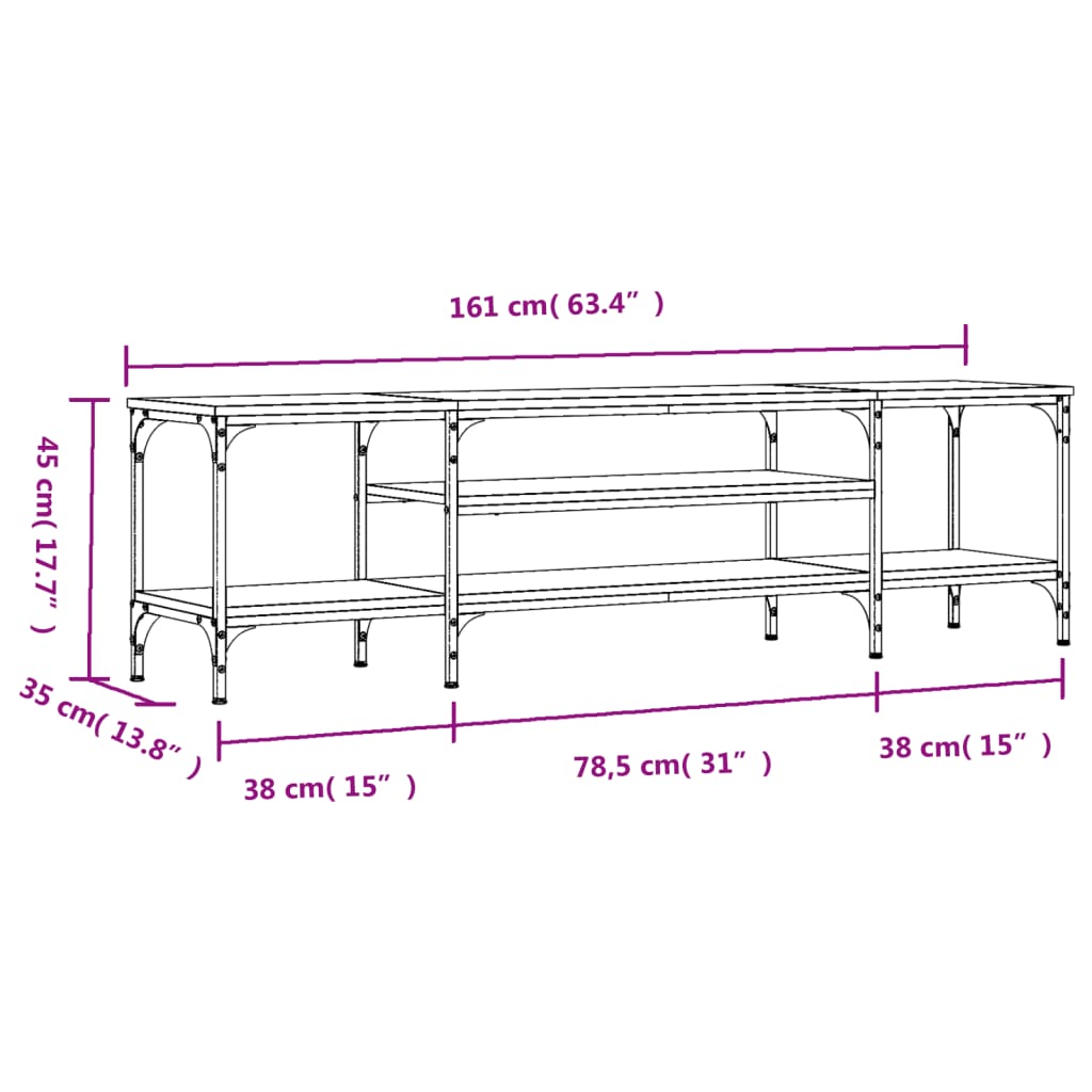 vidaXL Meuble TV sonoma gris 161x35x45 cm bois d'ingénierie et fer