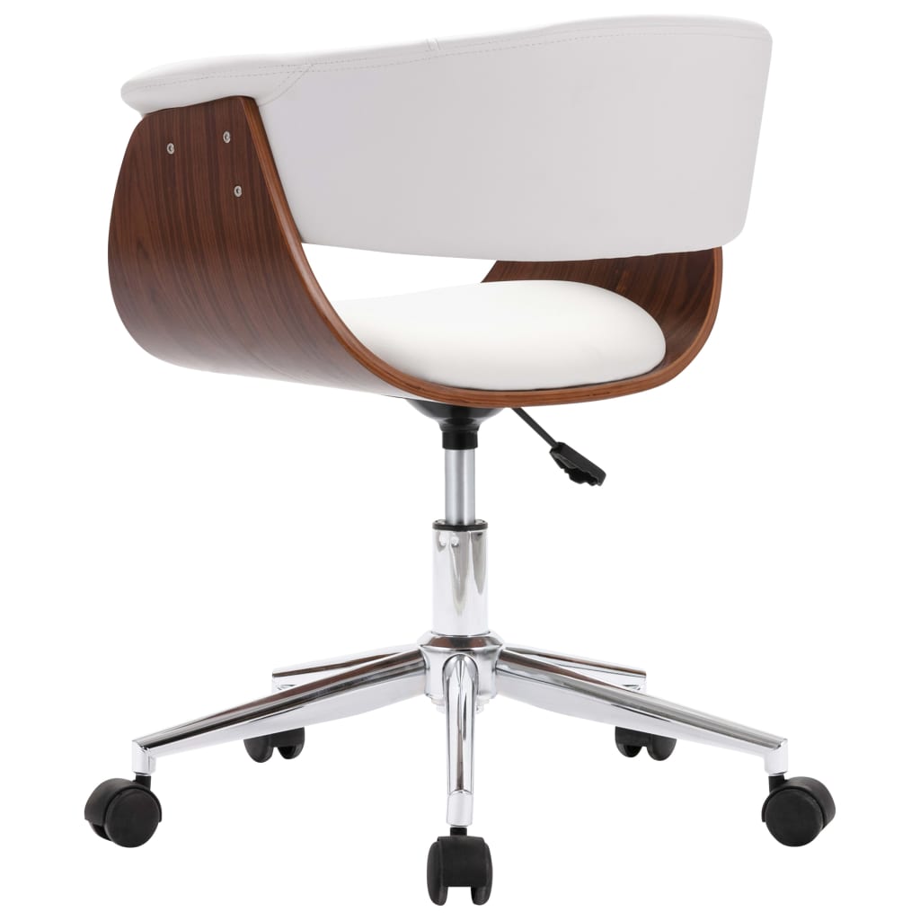 vidaXL Chaise pivotante de bureau Blanc Bois courbé et similicuir