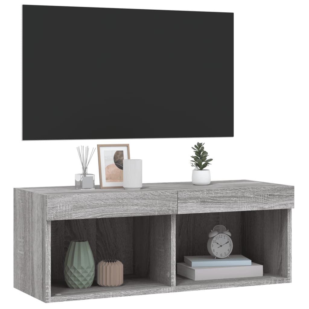 vidaXL Meuble TV avec lumières LED sonoma gris 80x30x30 cm