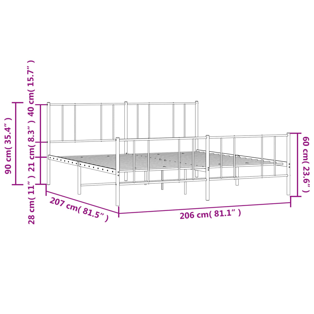 vidaXL Cadre de lit métal sans matelas et pied de lit blanc 200x200 cm