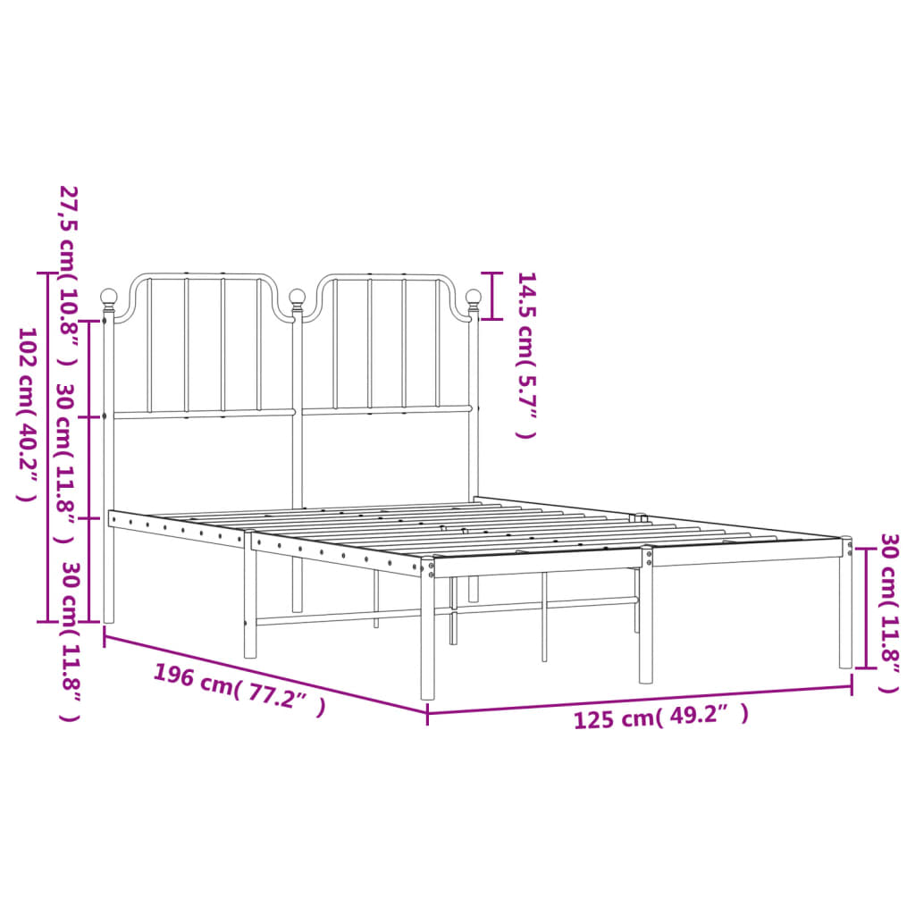 vidaXL Cadre de lit métal sans matelas et tête de lit blanc 120x190 cm