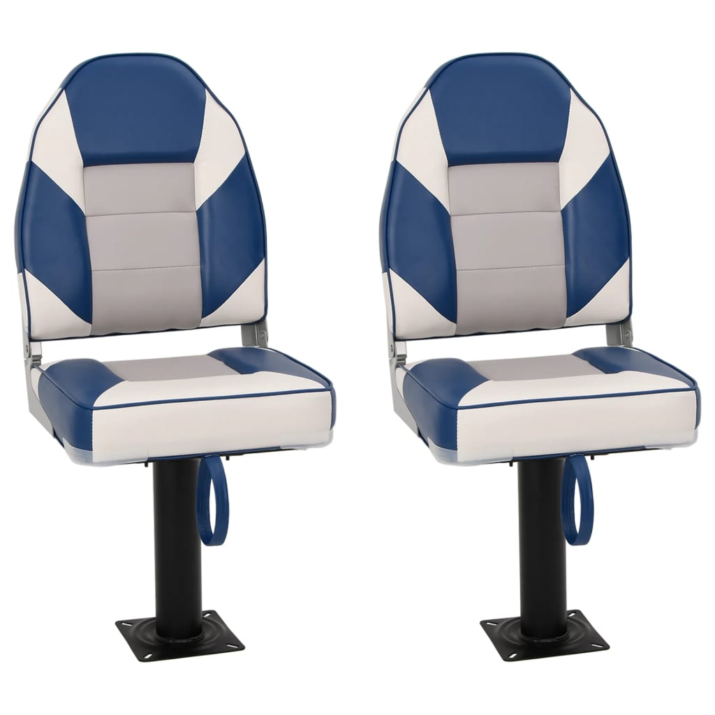 2 Sièges De Bateau VidaXL - Dossiers Pliables Avec Coussins - Bleu Et Blanc