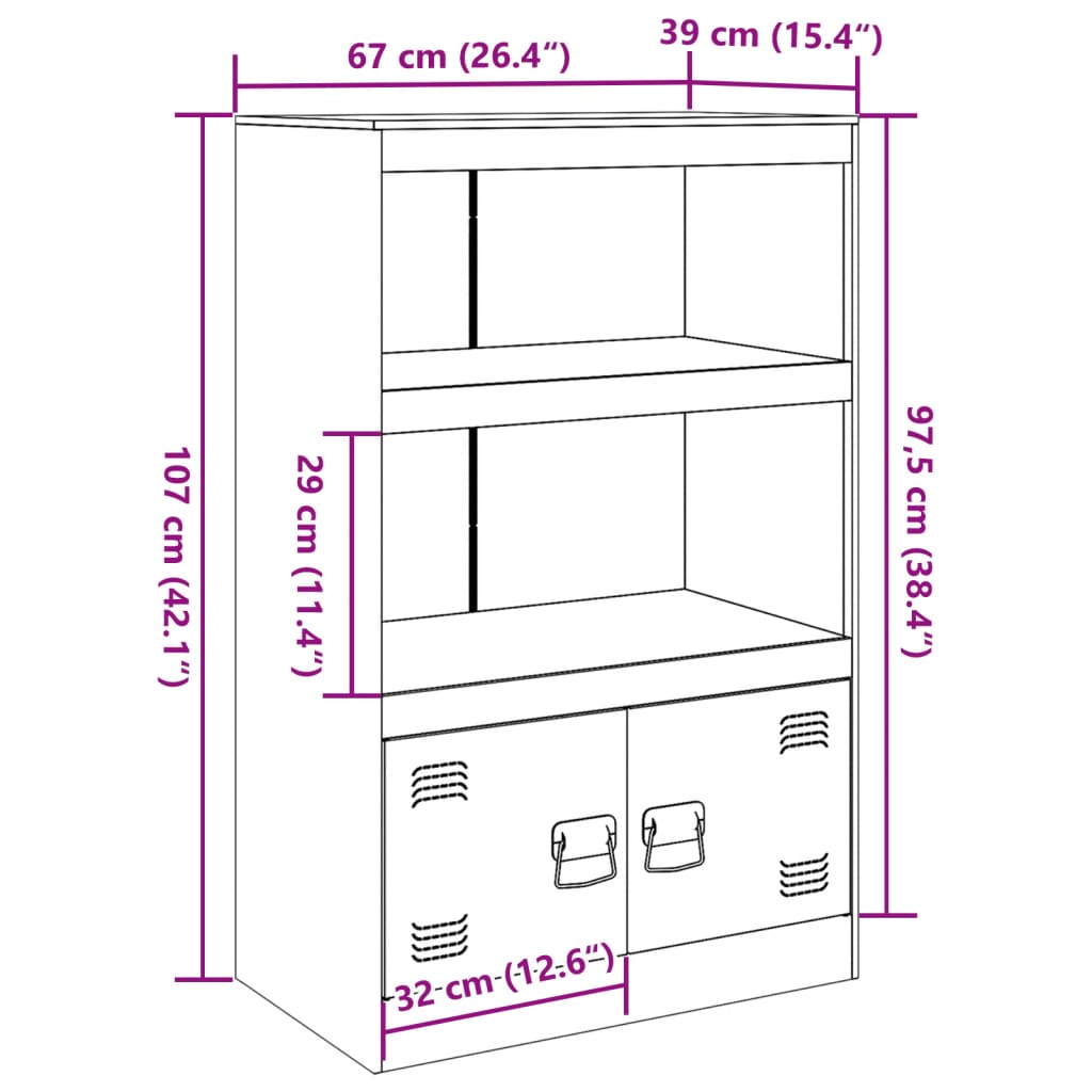 vidaXL Buffet rose 67x39x107 cm acier