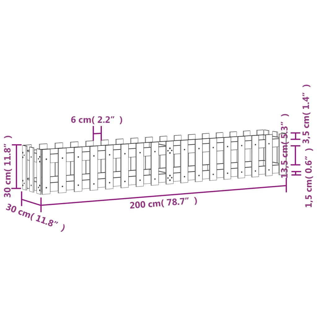 vidaXL Lit surélevé de jardin design de clôture 200x30x30cm pin massif