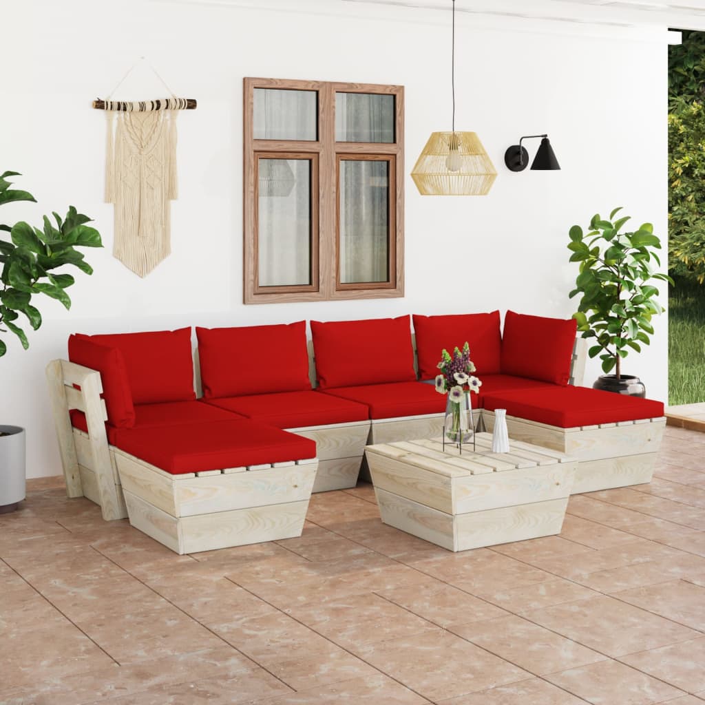 vidaXL Salon de jardin palette 7 pcs avec coussins Épicéa imprégné