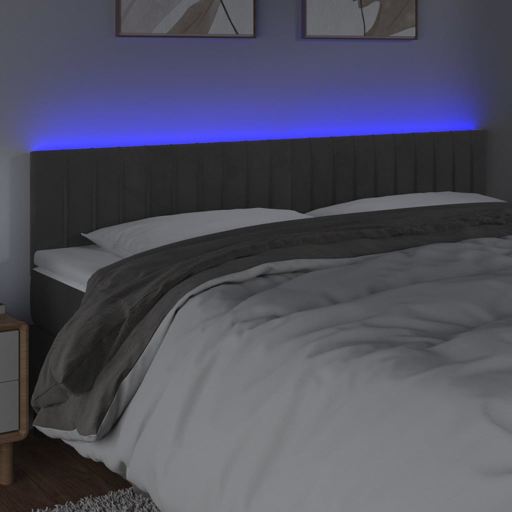 vidaXL Tête de lit à LED Gris foncé 180x5x78/88 cm Velours