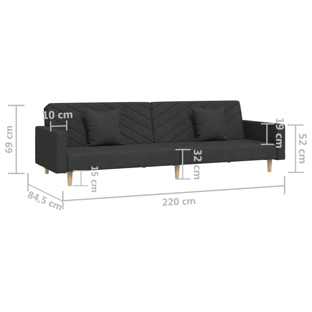 vidaXL Canapé-lit à 2 places avec deux oreillers noir tissu