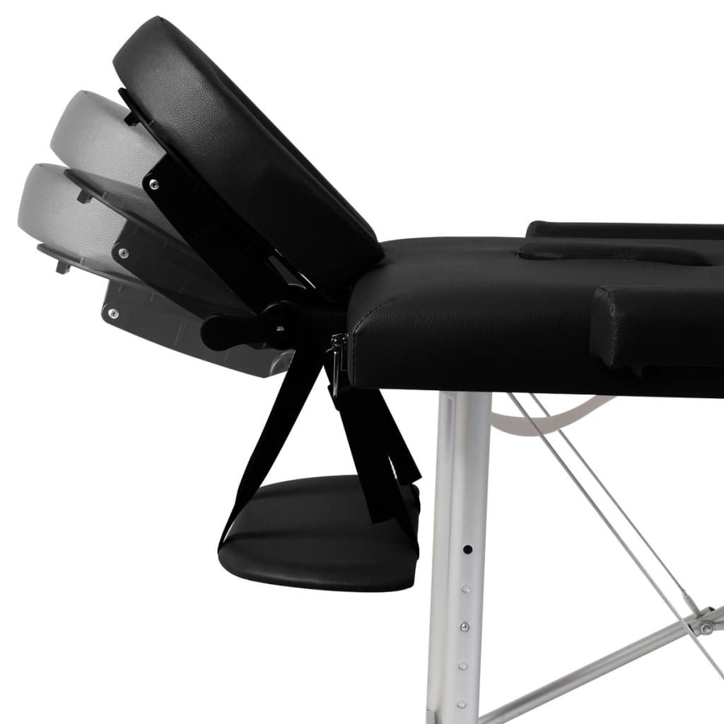 vidaXL Table pliable de massage Noir 3 zones avec cadre en aluminium