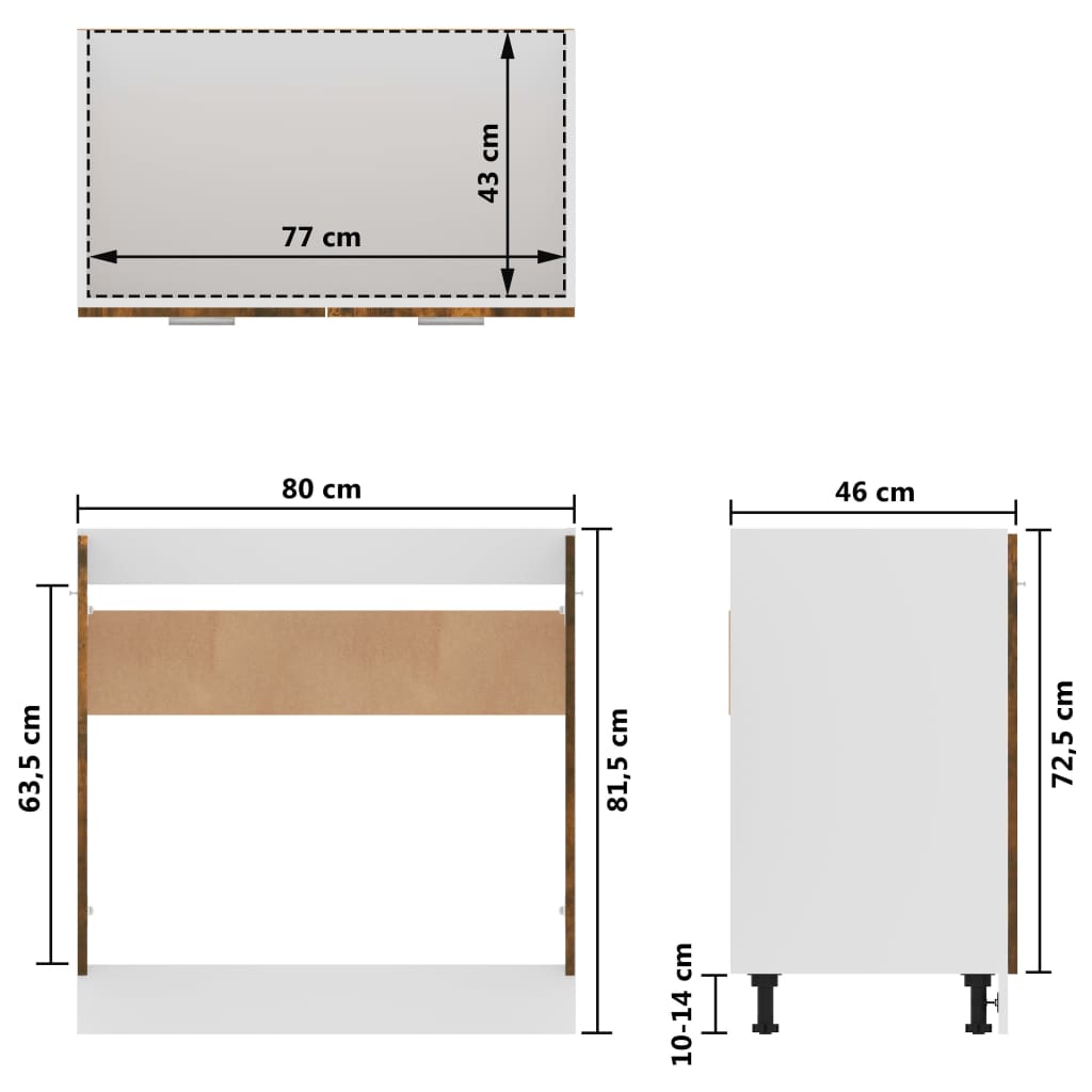 vidaXL Armoire de plancher d'évier Chêne fumé 80x46x81,5 cm