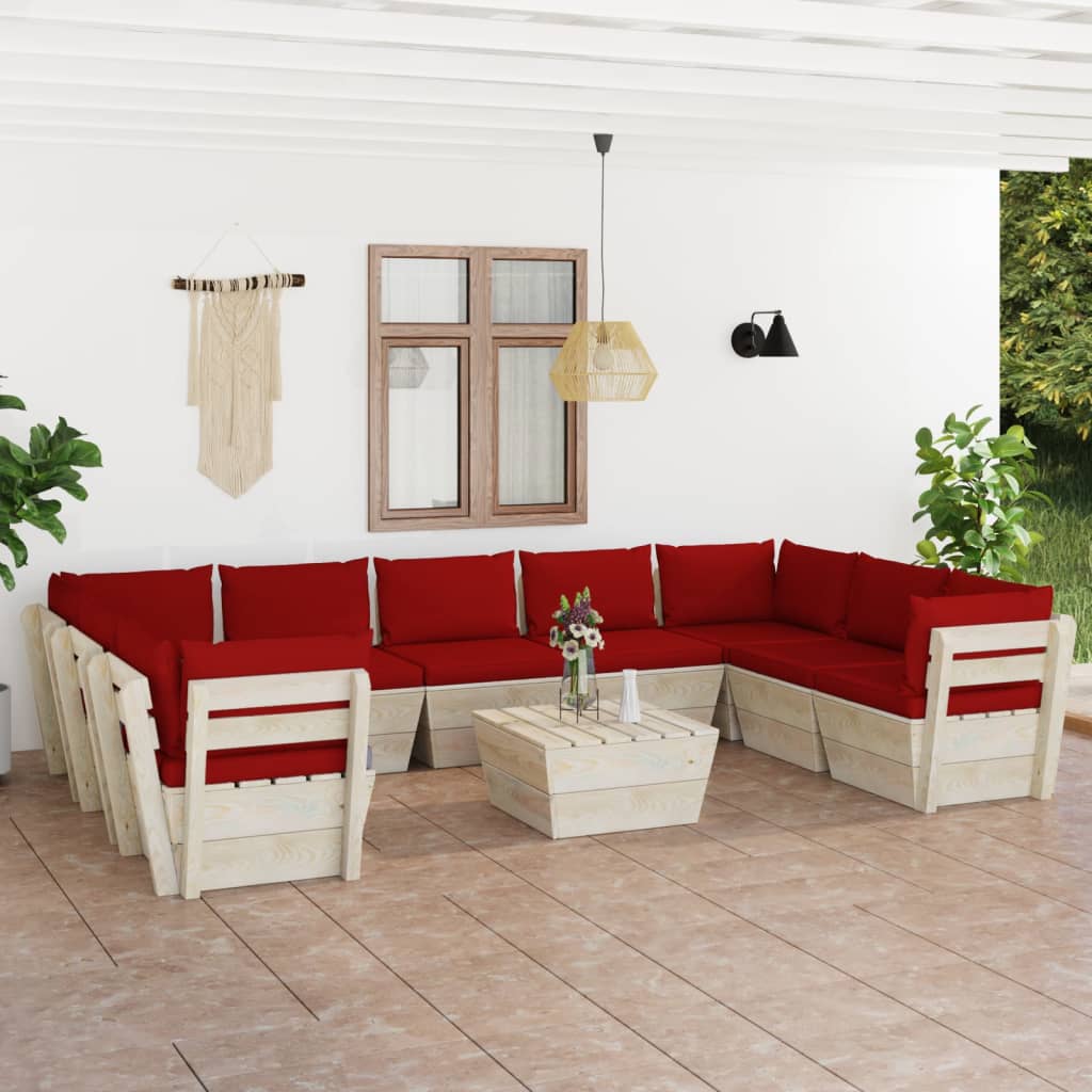 vidaXL Salon de jardin palette 10 pcs avec coussins Épicéa imprégné