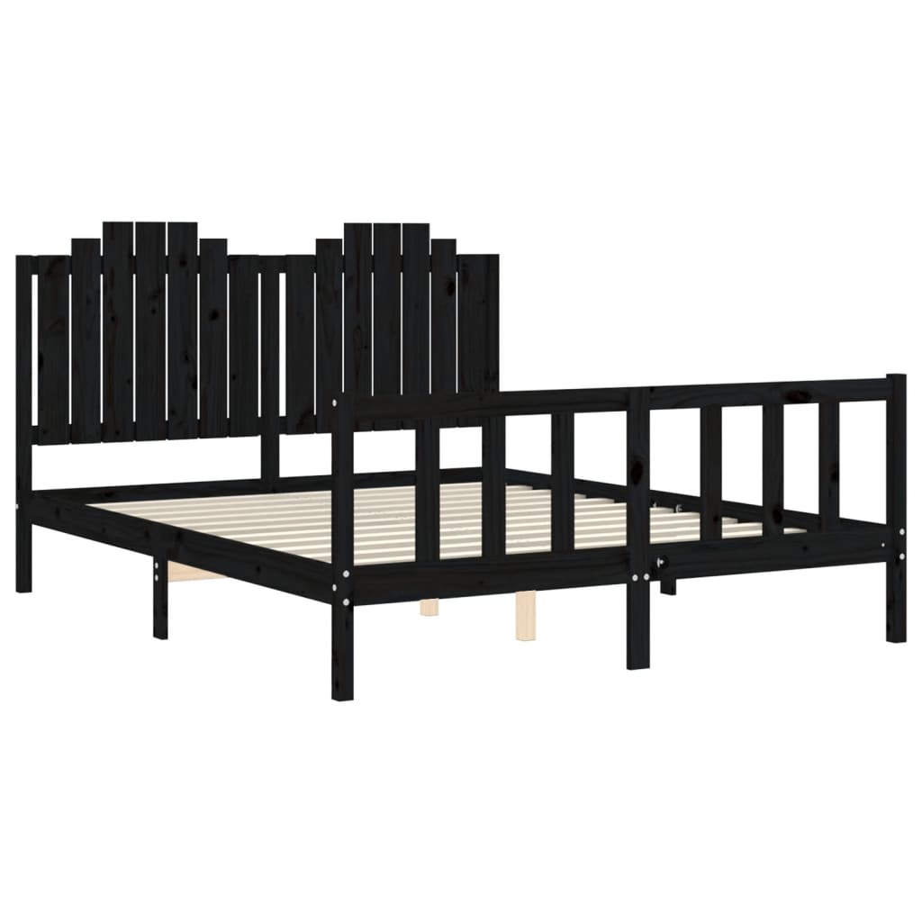 vidaXL Cadre de lit avec tête de lit noir King Size bois massif