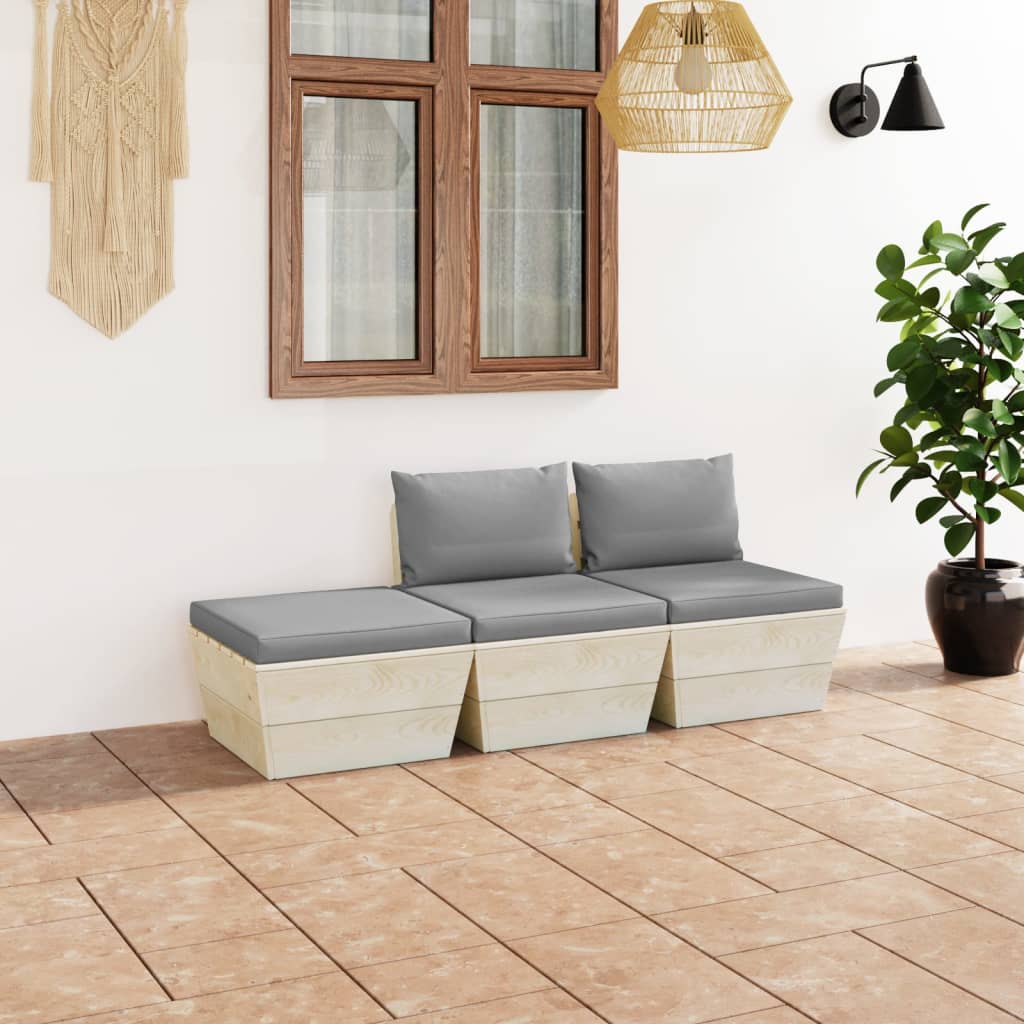 vidaXL Salon de jardin palette 3 pcs avec coussins Épicéa imprégné