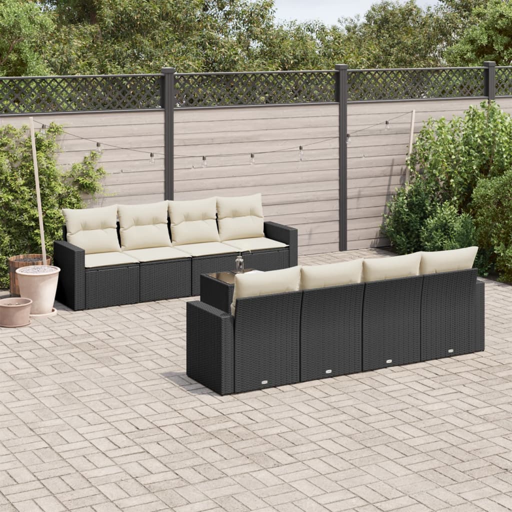 vidaXL Salon de jardin 9 pcs avec coussins noir résine tressée