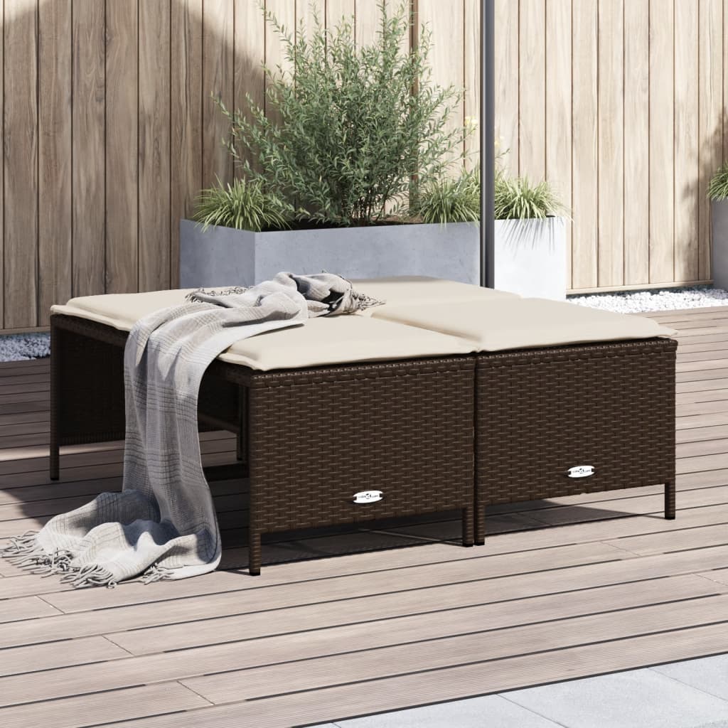 vidaXL Tabourets de jardin avec coussins lot de 4 marron poly rotin