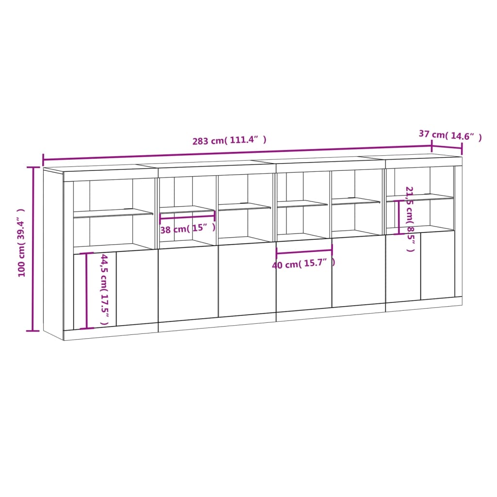 vidaXL Buffet avec lumières LED chêne sonoma 283x37x100 cm