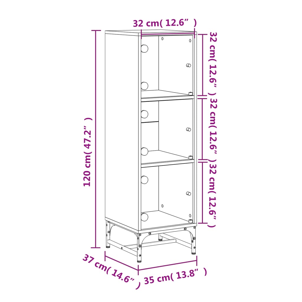 vidaXL Buffet avec portes en verre chêne marron 35x37x120 cm