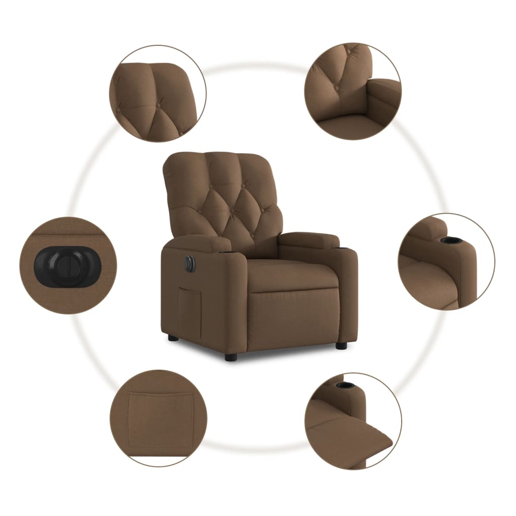 vidaXL Fauteuil inclinable électrique Marron Tissu